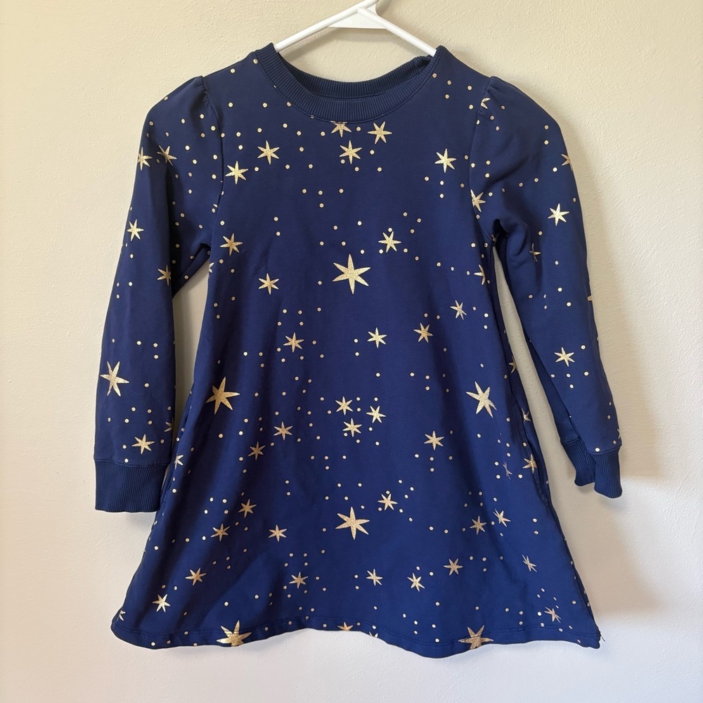 Hanna Andersson Navy Blue Dress with Gold Star Print